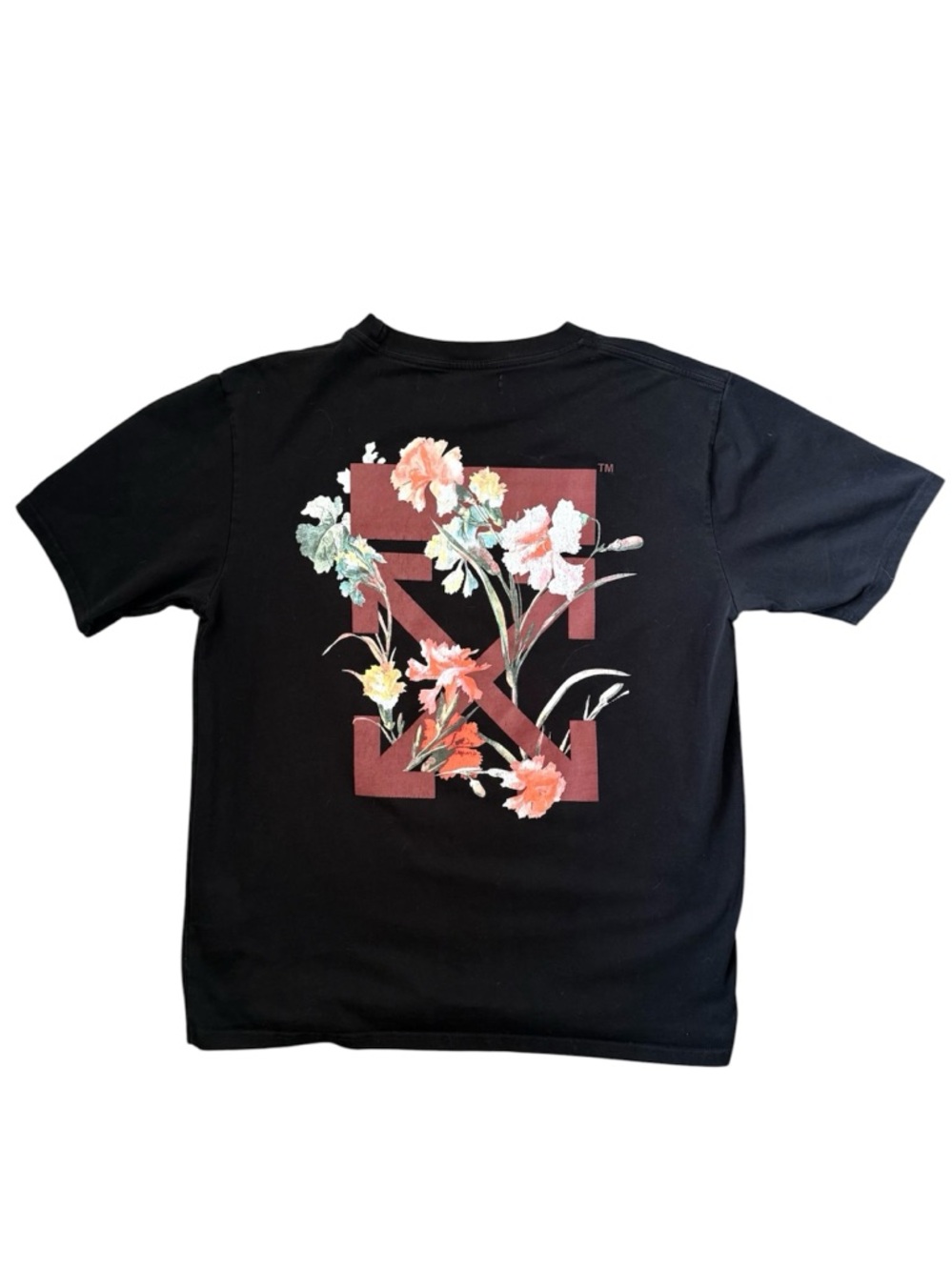 Off White Black Arrow Floral Print Lilies Logo Heavy Weight 
T Shirt